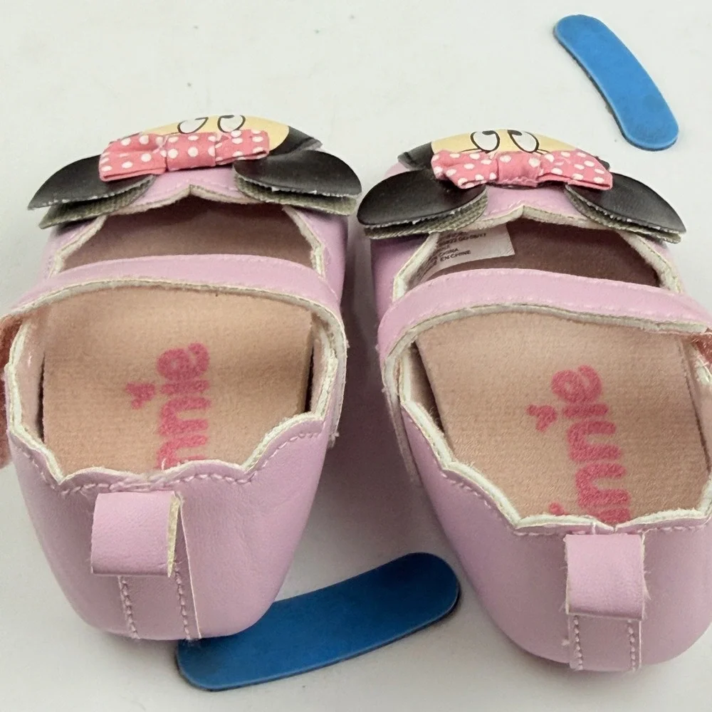 Disney Minnie Mouse Baby Girl Pink Crib Shoes Mary Jane Bow 6-9 Months